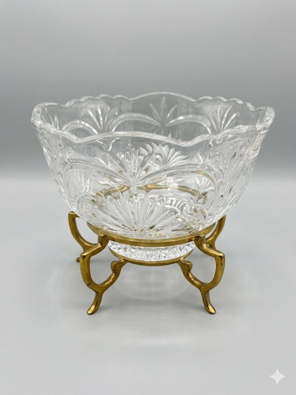 Fifth Avenue Lead Crystal Centerpiece Bowl on Footed Brass Base - Poland